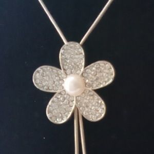 36" Rose Gold & Rhinestone Flower Lariat.